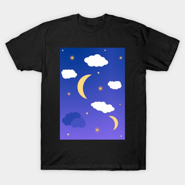 Half moon, stars and cloud t-shirt print - ombre T-Shirt by LukjanovArt